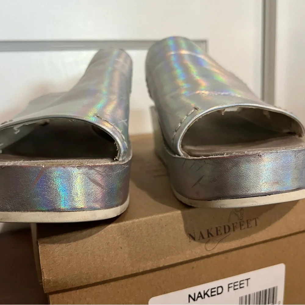 Naked Feet Iridescent Silver Platform Slide Mules - Picture 8 of 9